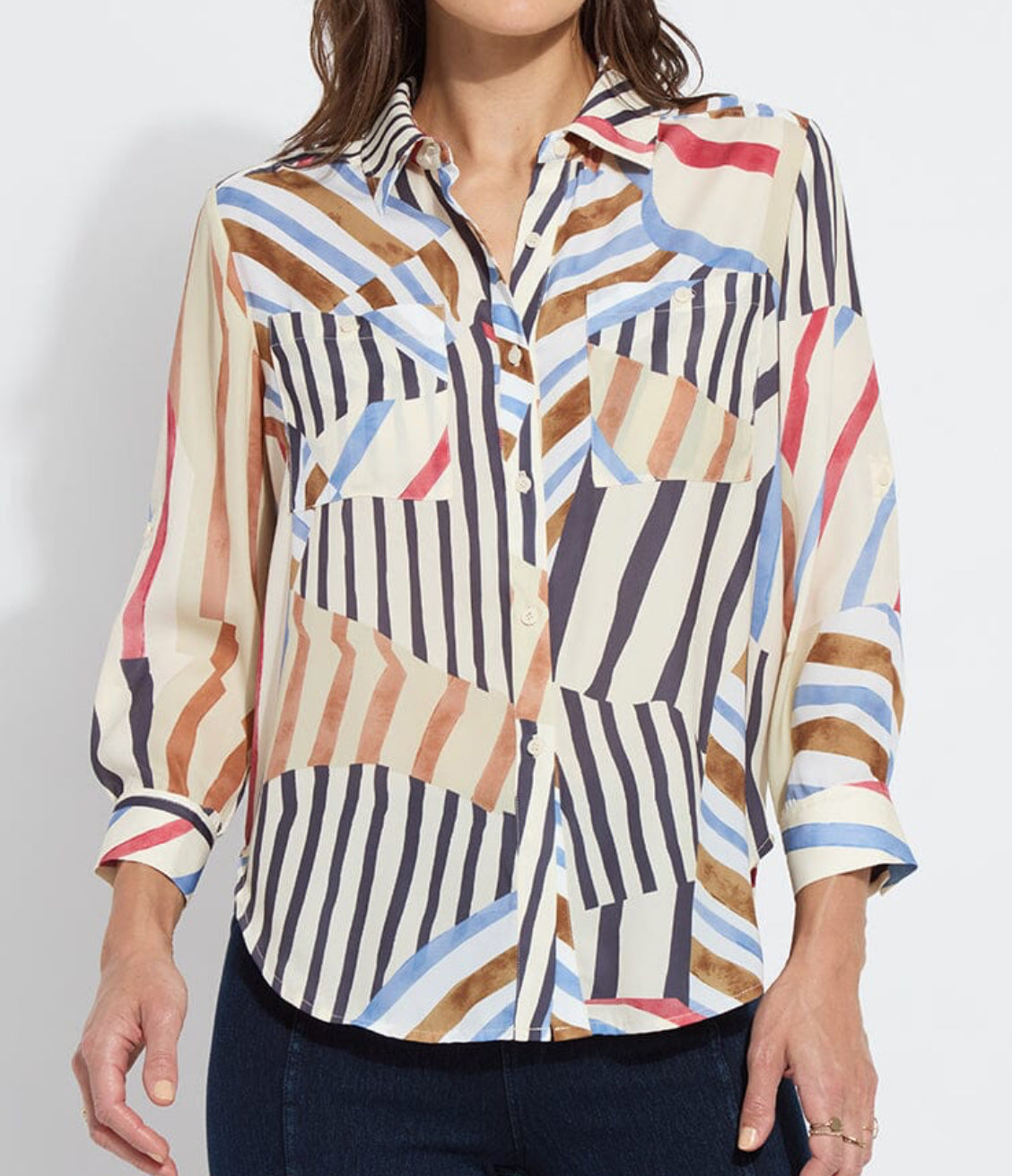 Lysse Multi Stripe Roll Tab Blouse