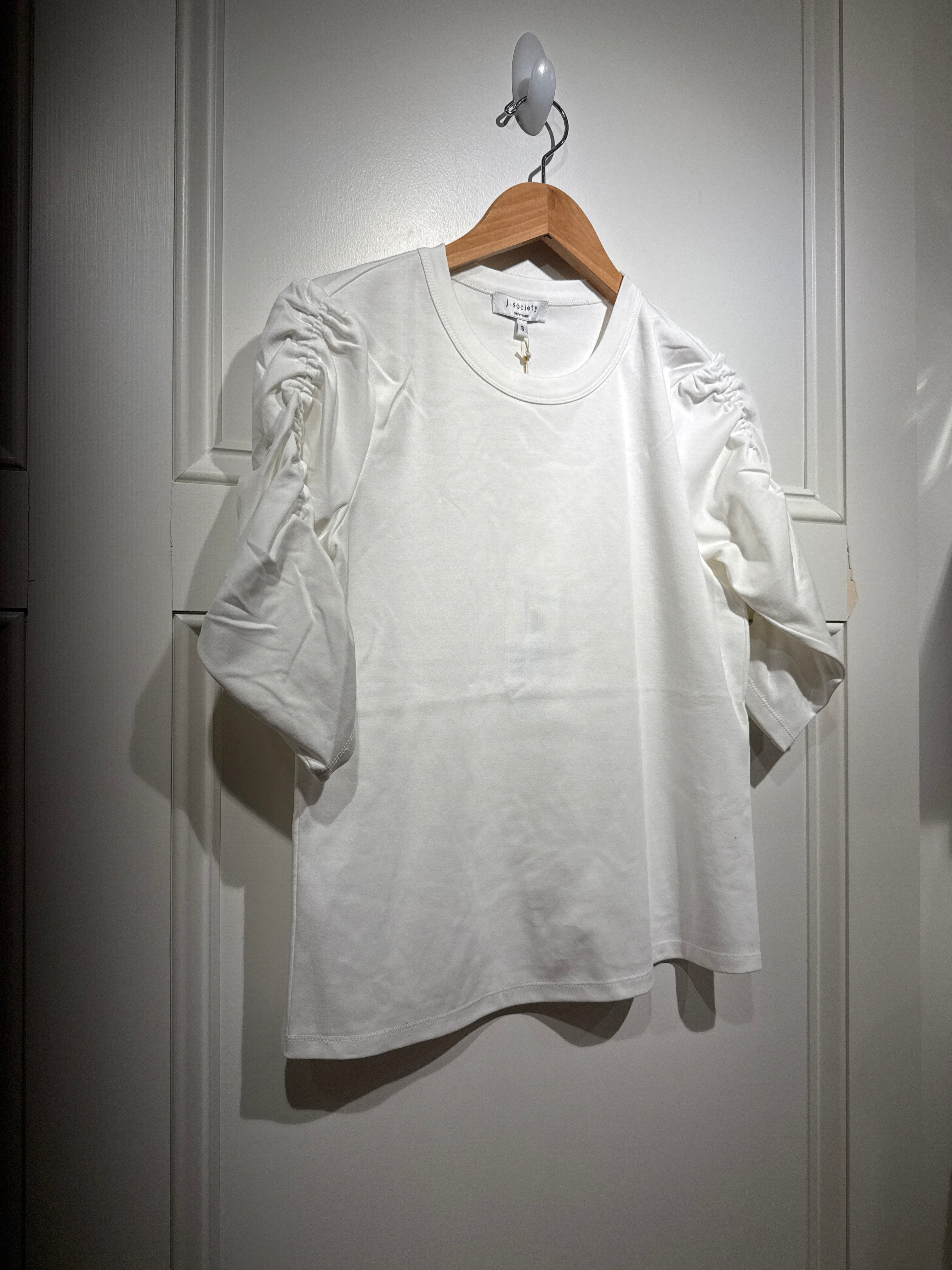 J Society Ruched Sleeve Tee White