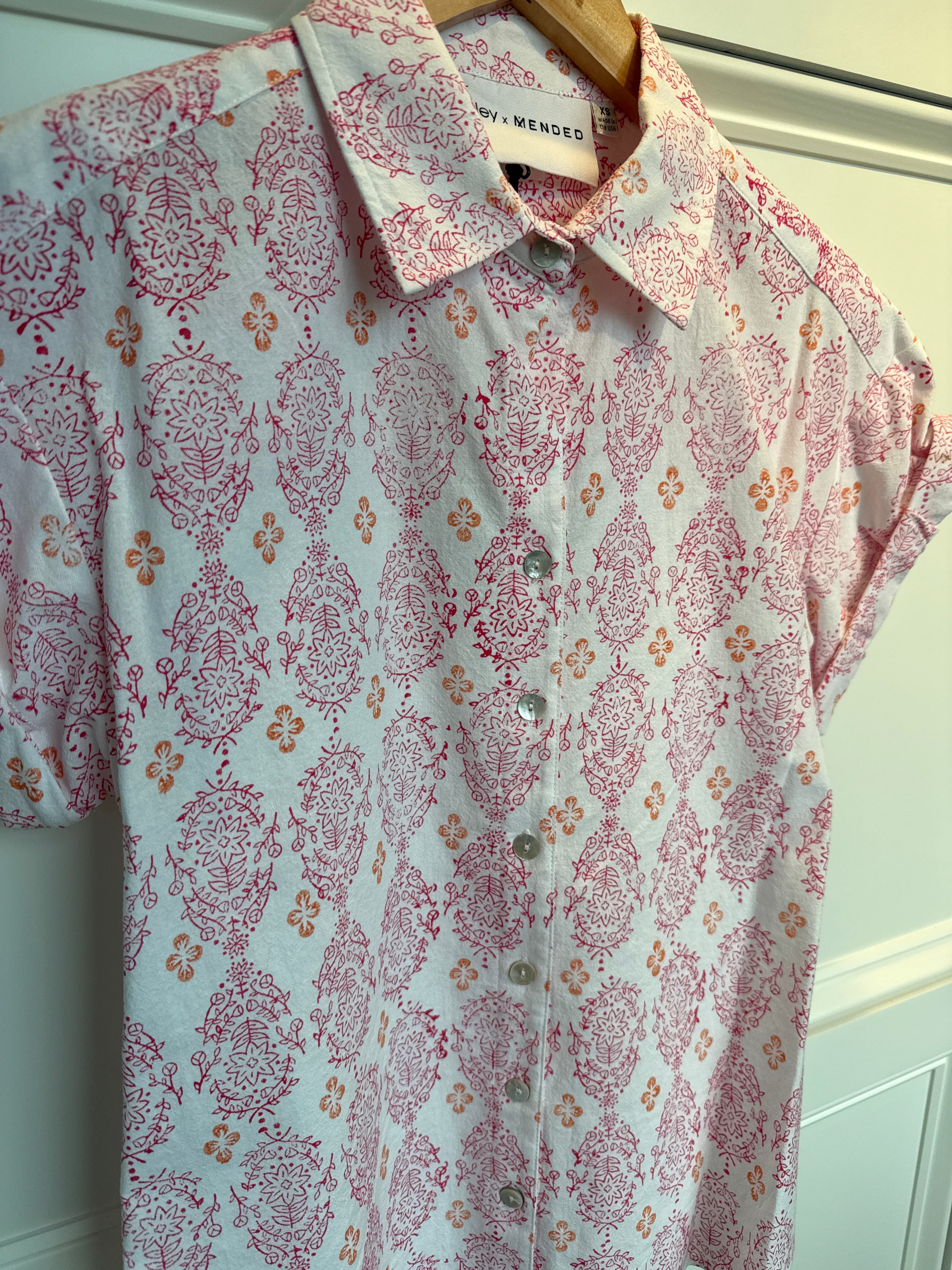 Finley Roll Sleeve Camp Top Vara Dogwood Pink/Orange