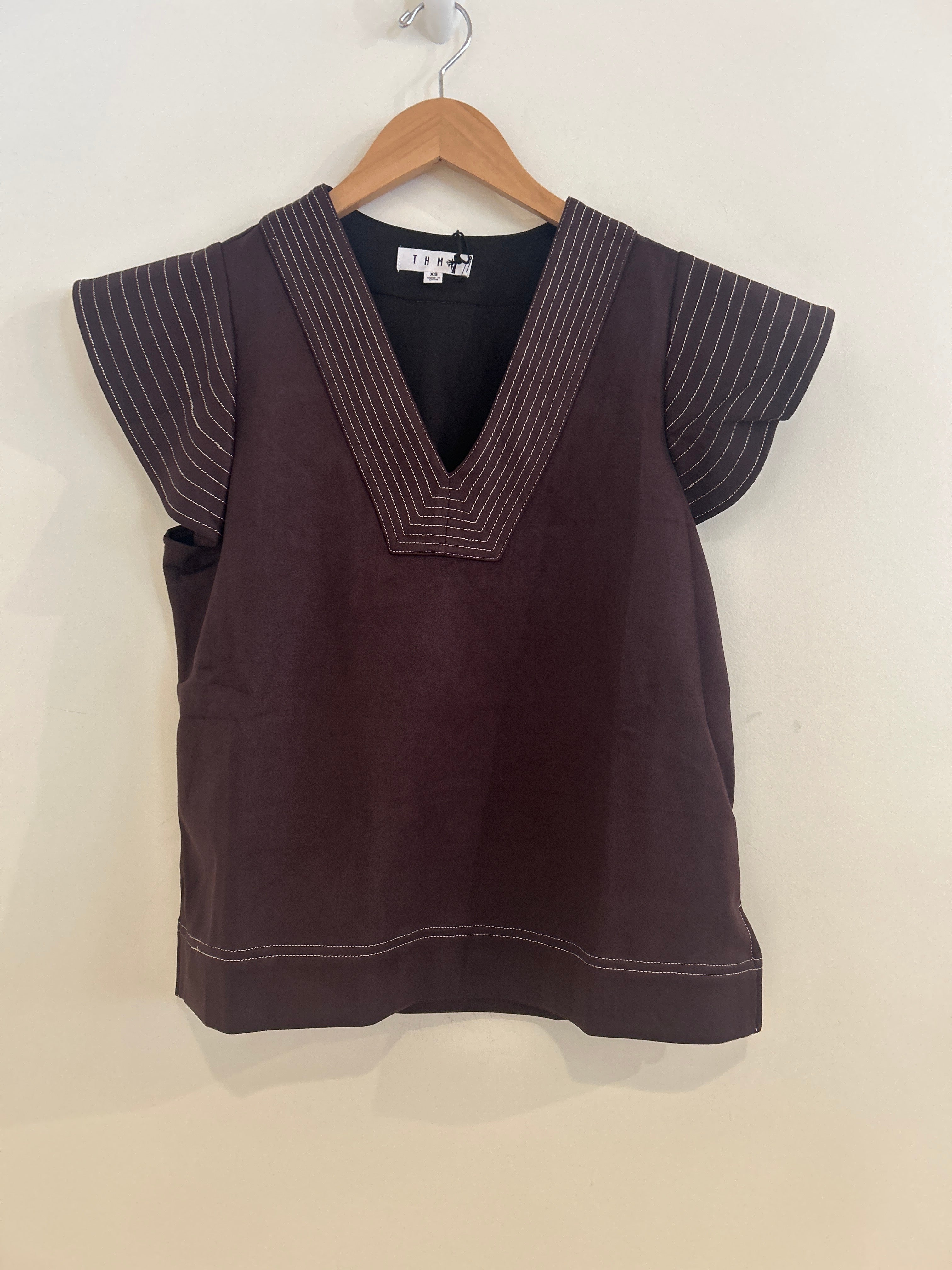 THML Suede Stitch Top Dark Chocolate