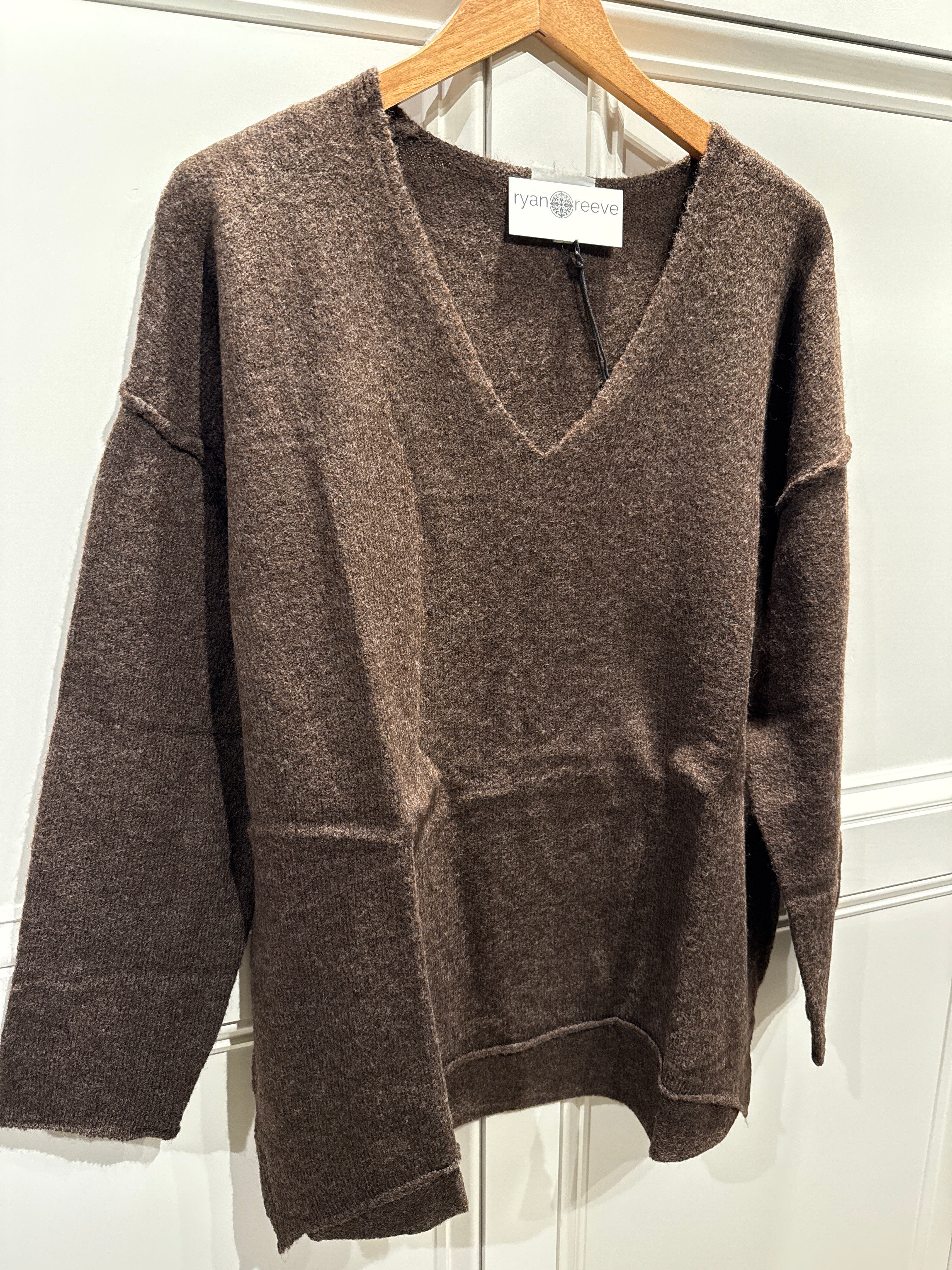 Soft V Neck Knit Sweater Smoke Brown