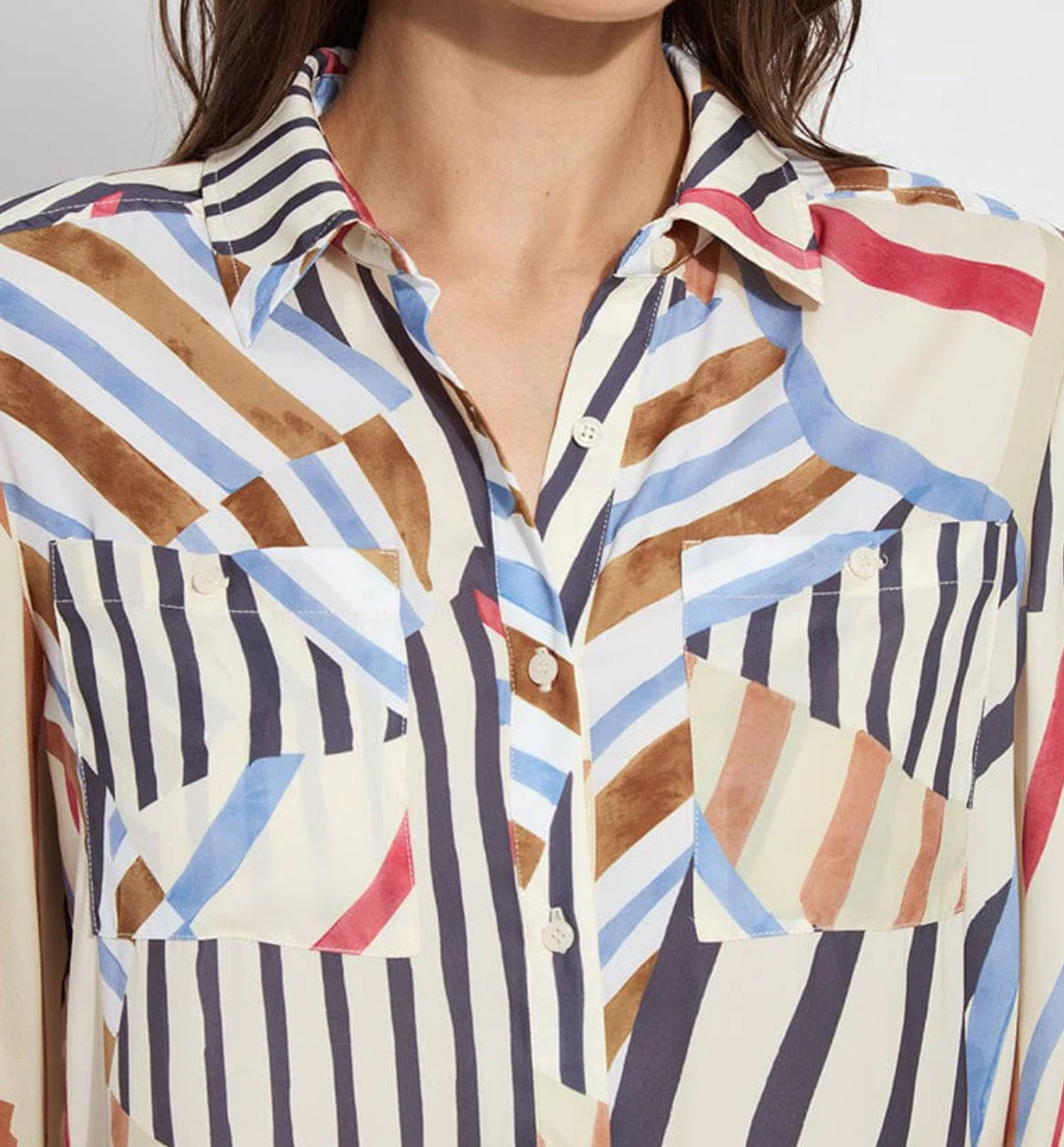 Lysse Multi Stripe Roll Tab Blouse
