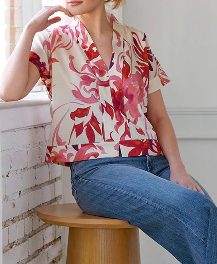 Finley Suki Popover Top Kyoto Floral