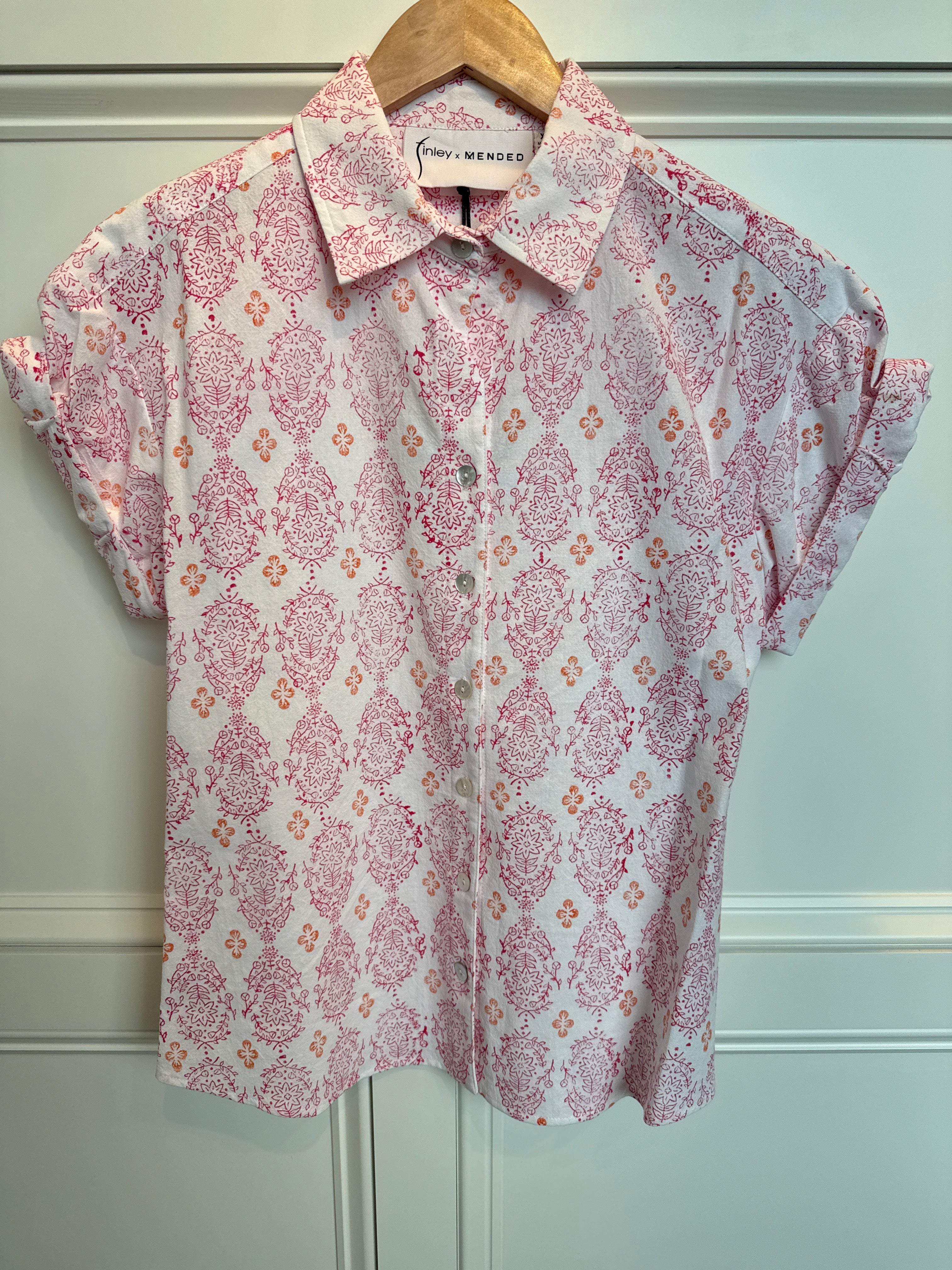 Finley Roll Sleeve Camp Top Vara Dogwood Pink/Orange