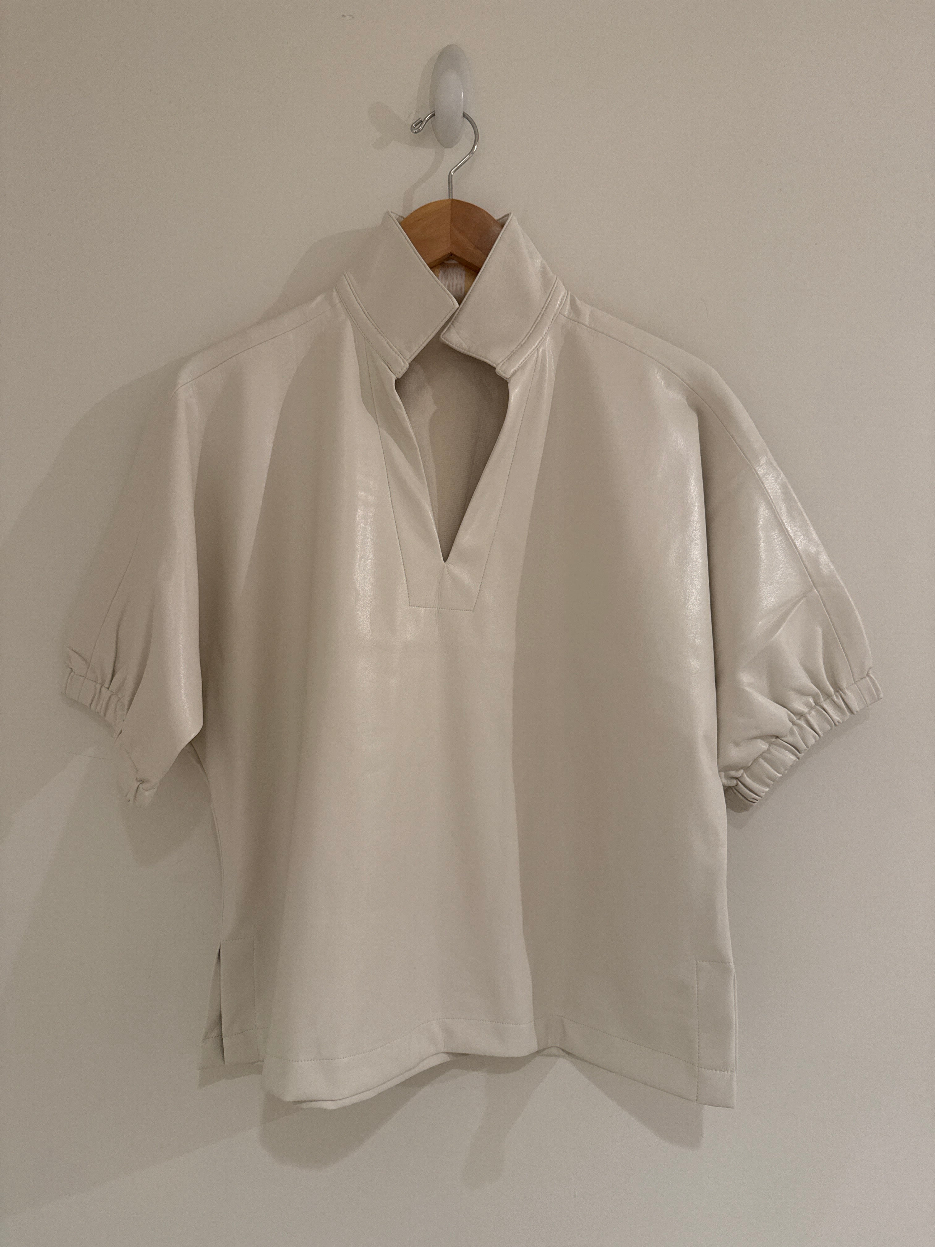 Emily McCarthy Faux Leather Poppy Top Carrara