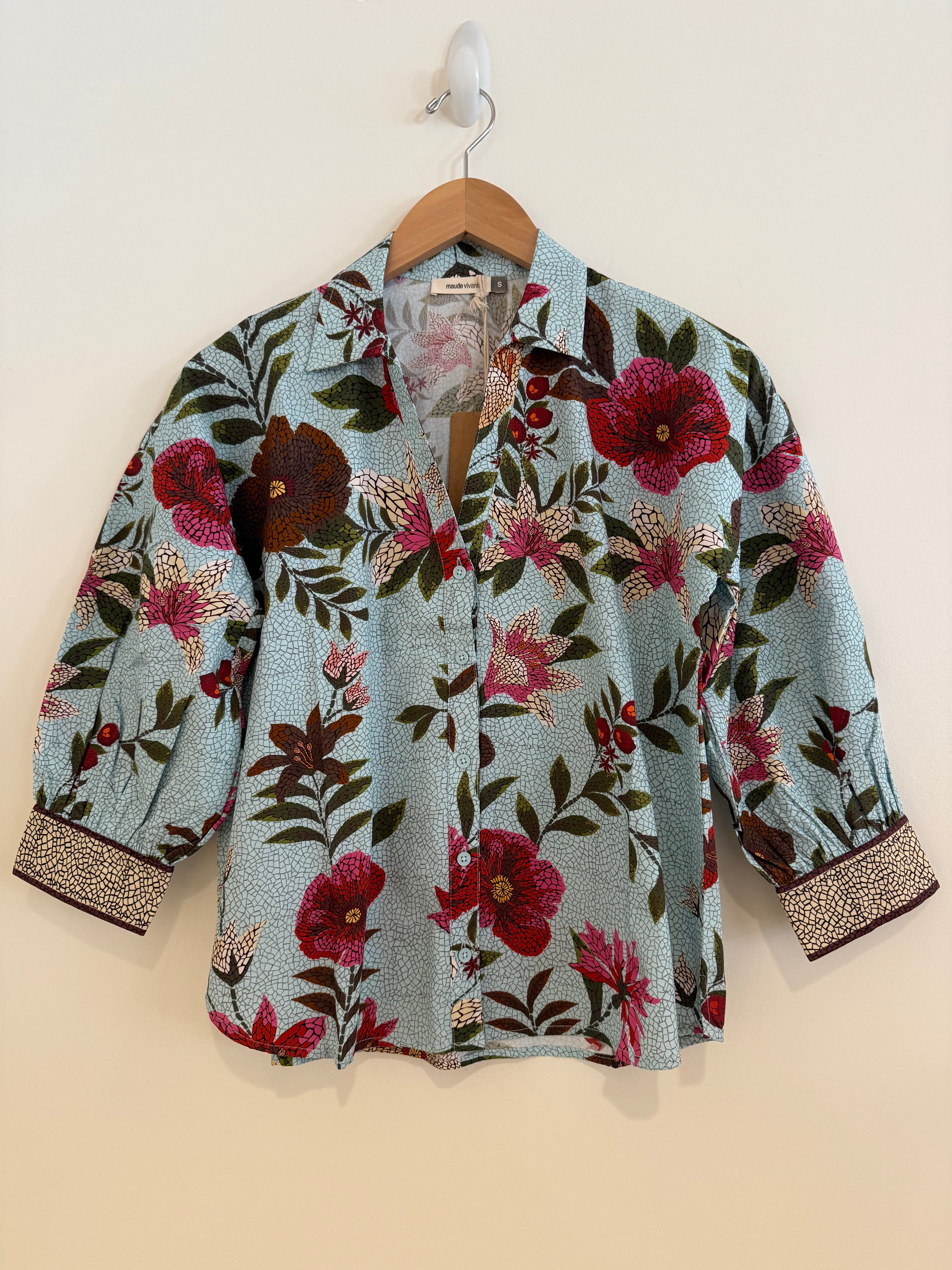 Maude Vivant Button Front Top Opal Mosaics