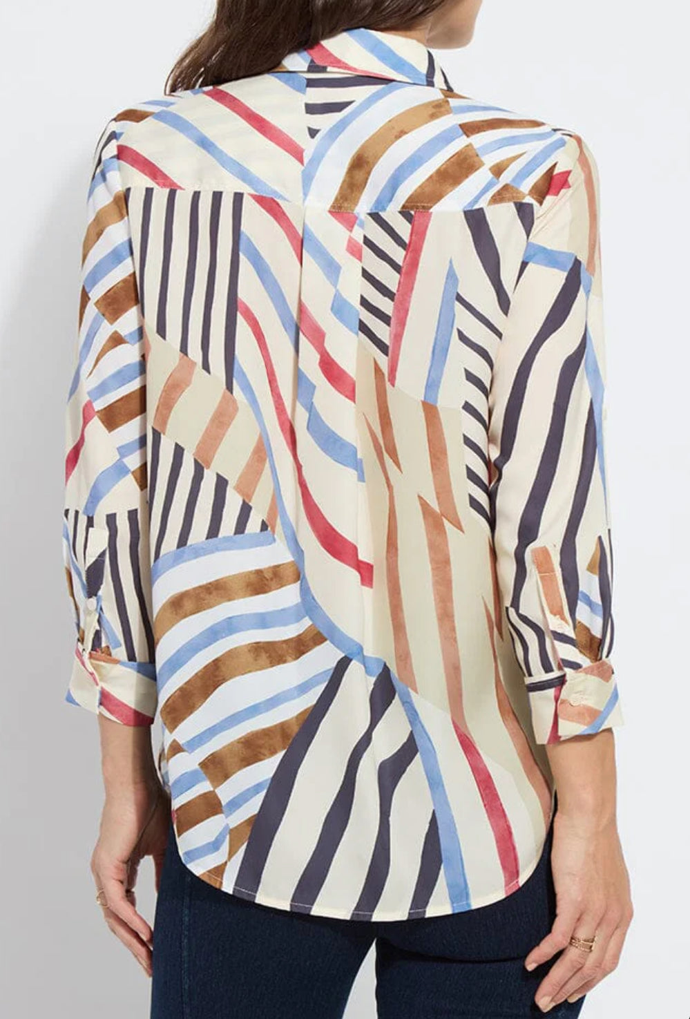 Lysse Multi Stripe Roll Tab Blouse