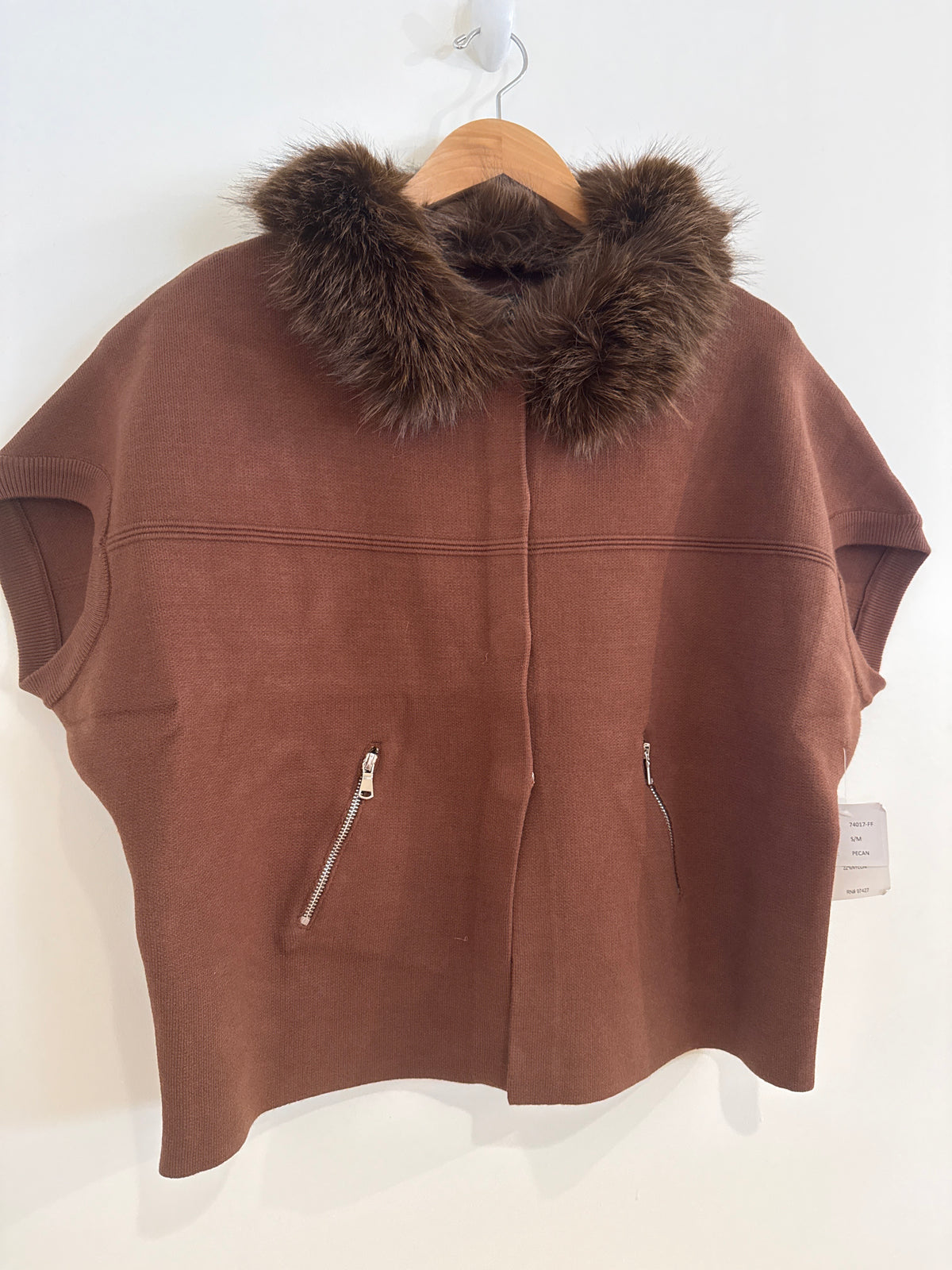 Dolce Cabo Faux Fur Trimmed Cardigan Pecan