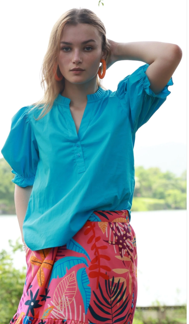 Maude Vivant Blue Aqua Woven Top