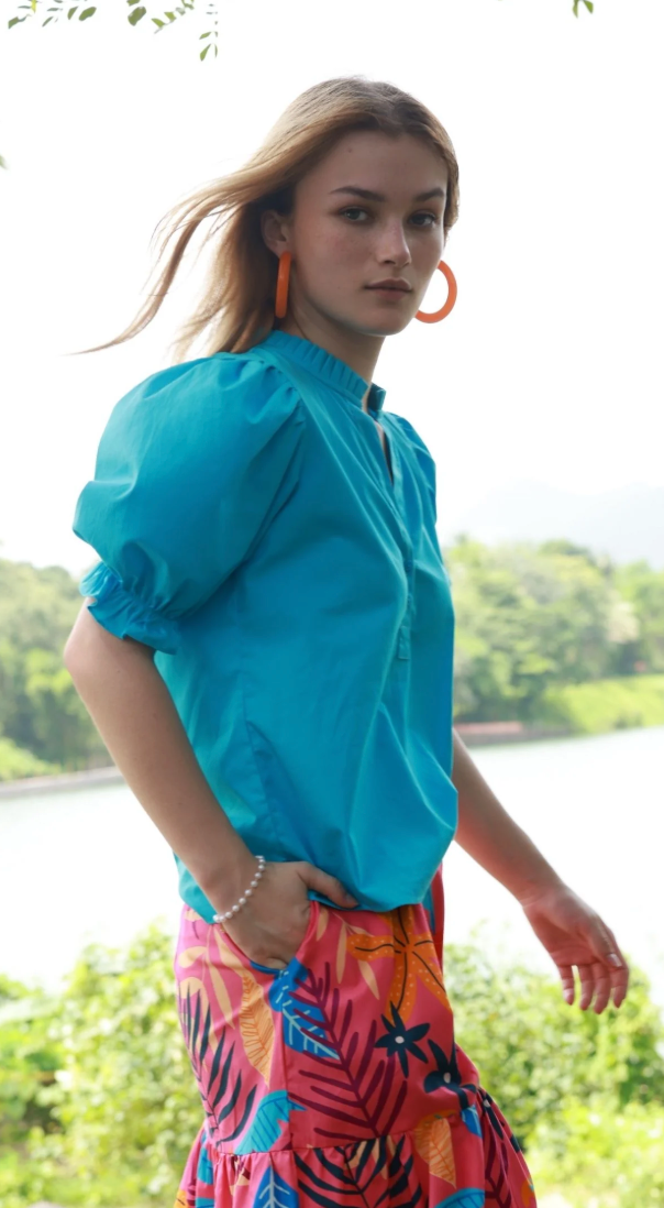 Maude Vivant Blue Aqua Woven Top