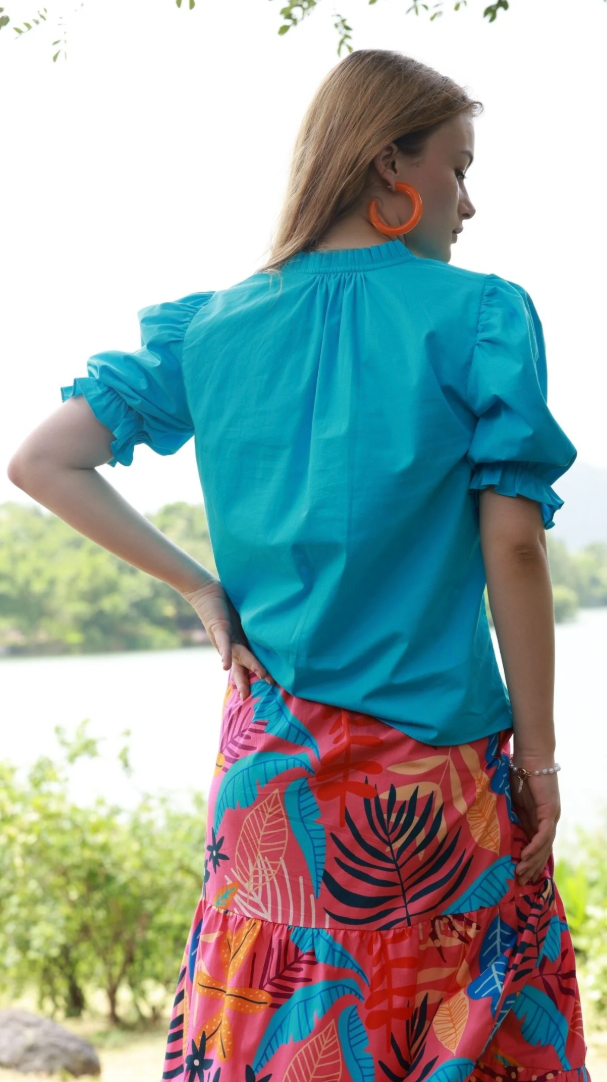 Maude Vivant Blue Aqua Woven Top