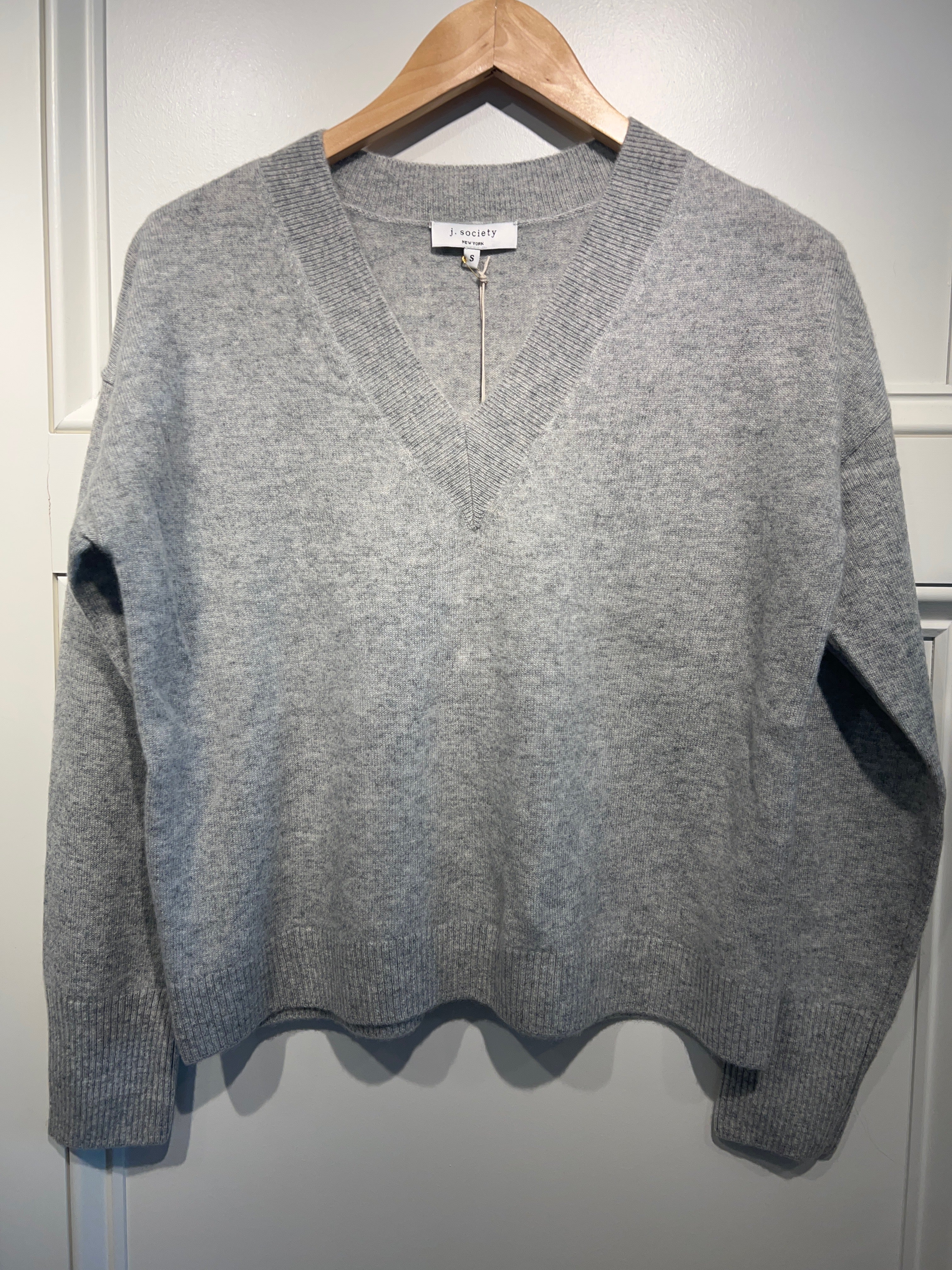 J Society Boxy V Neck Sweater Grey