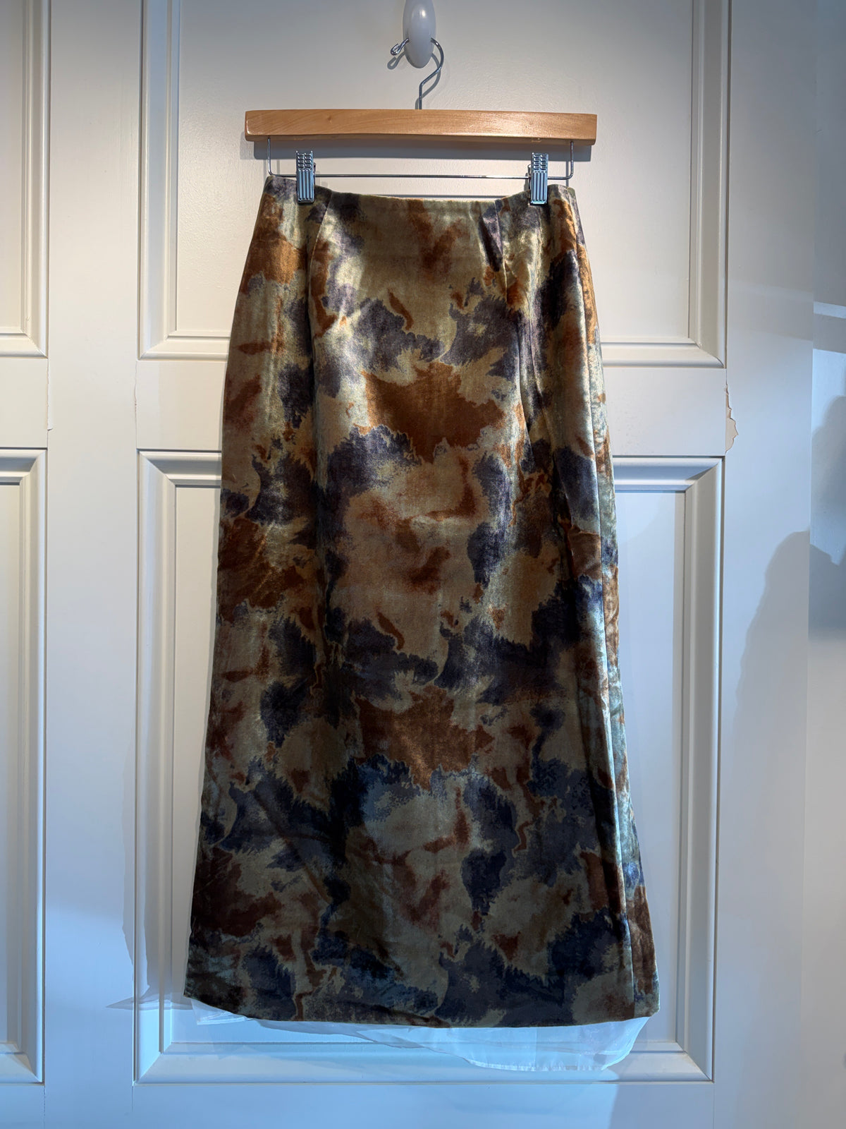 Jessie Liu Printed Velvet Skirt With Organza Trim