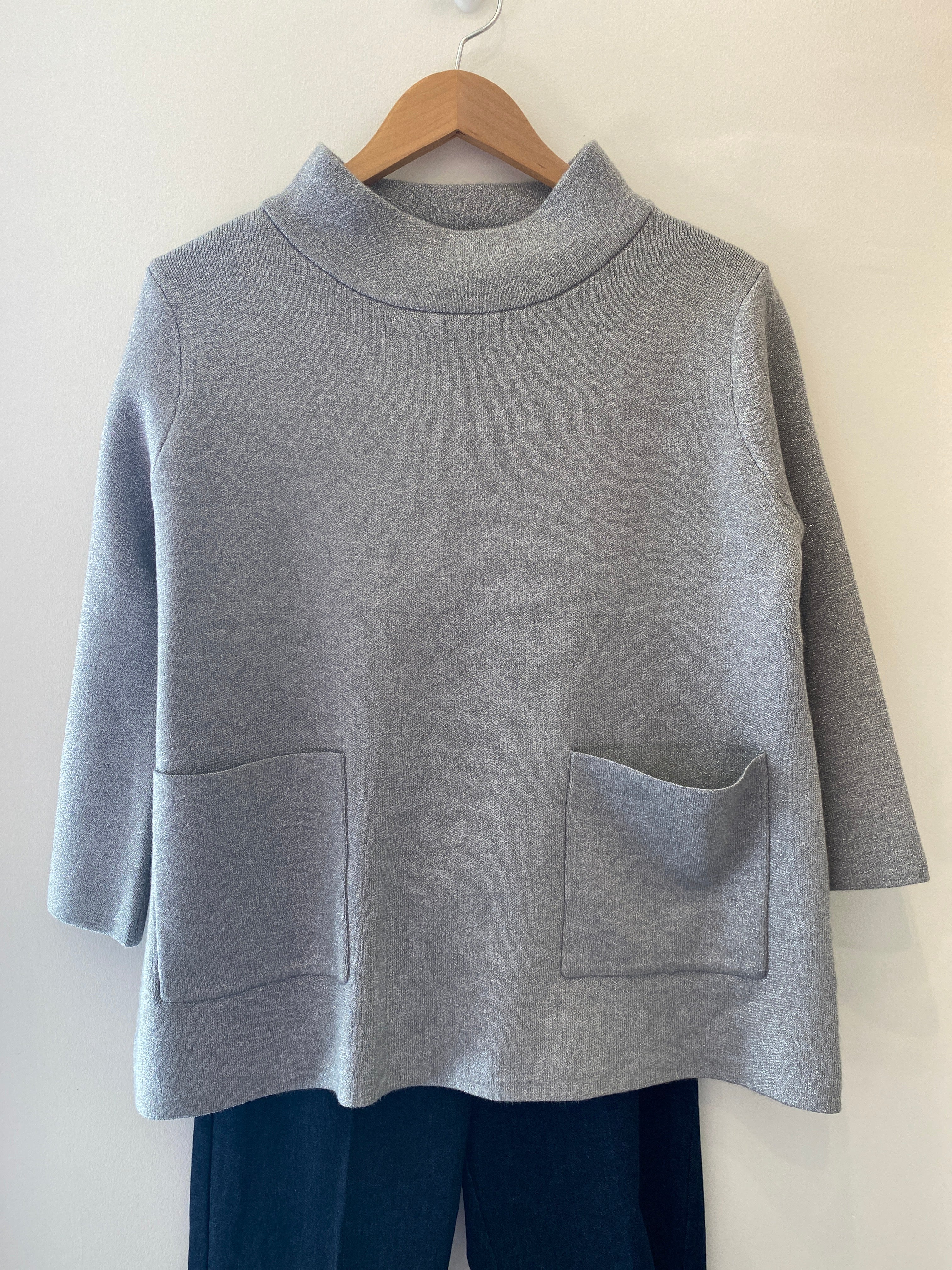 Fame Silver Metallic Mock Neck Sweater