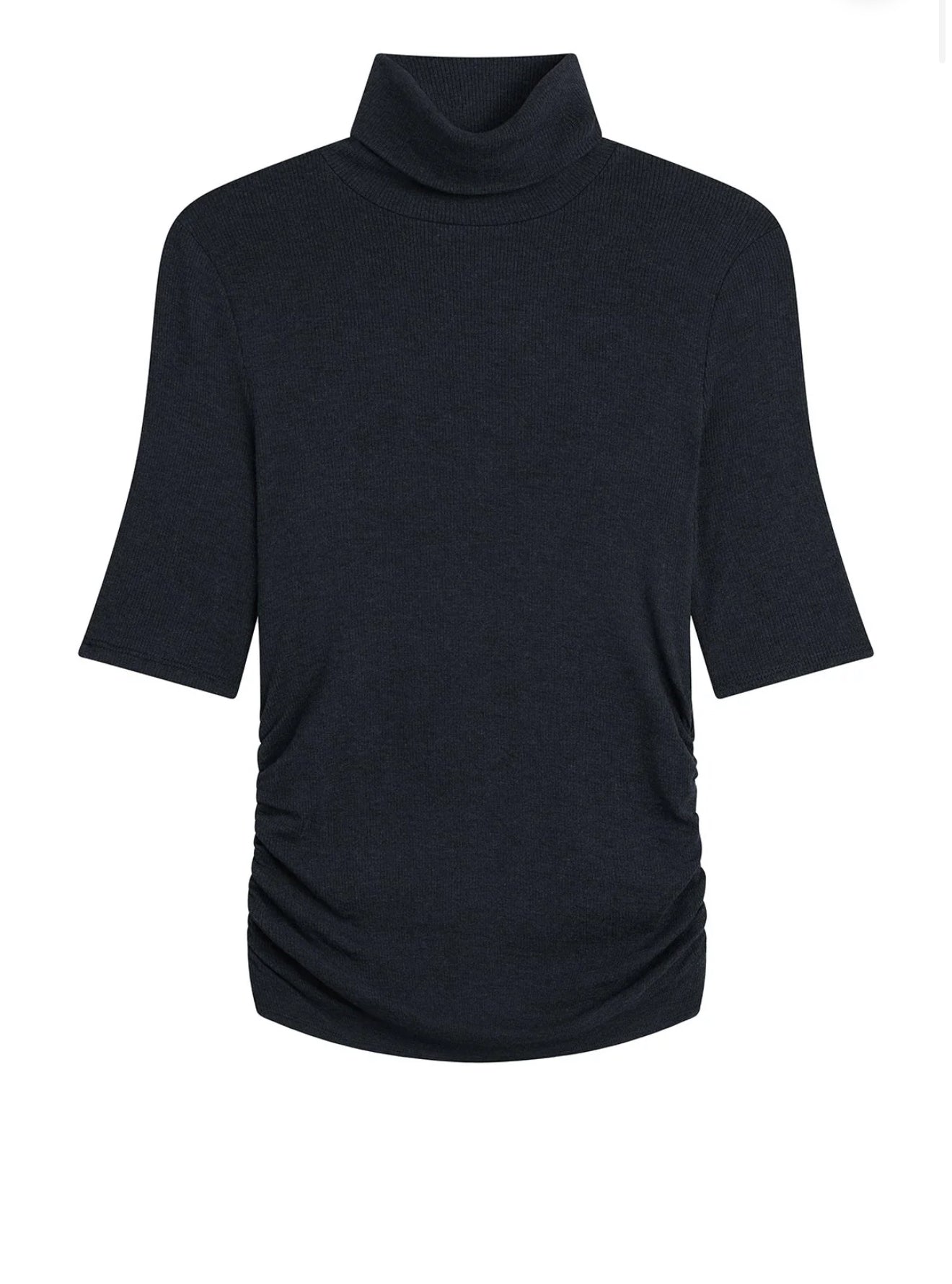 Goldie Tees Ribbed Modal Ruched Half Sleeve Turtleneck