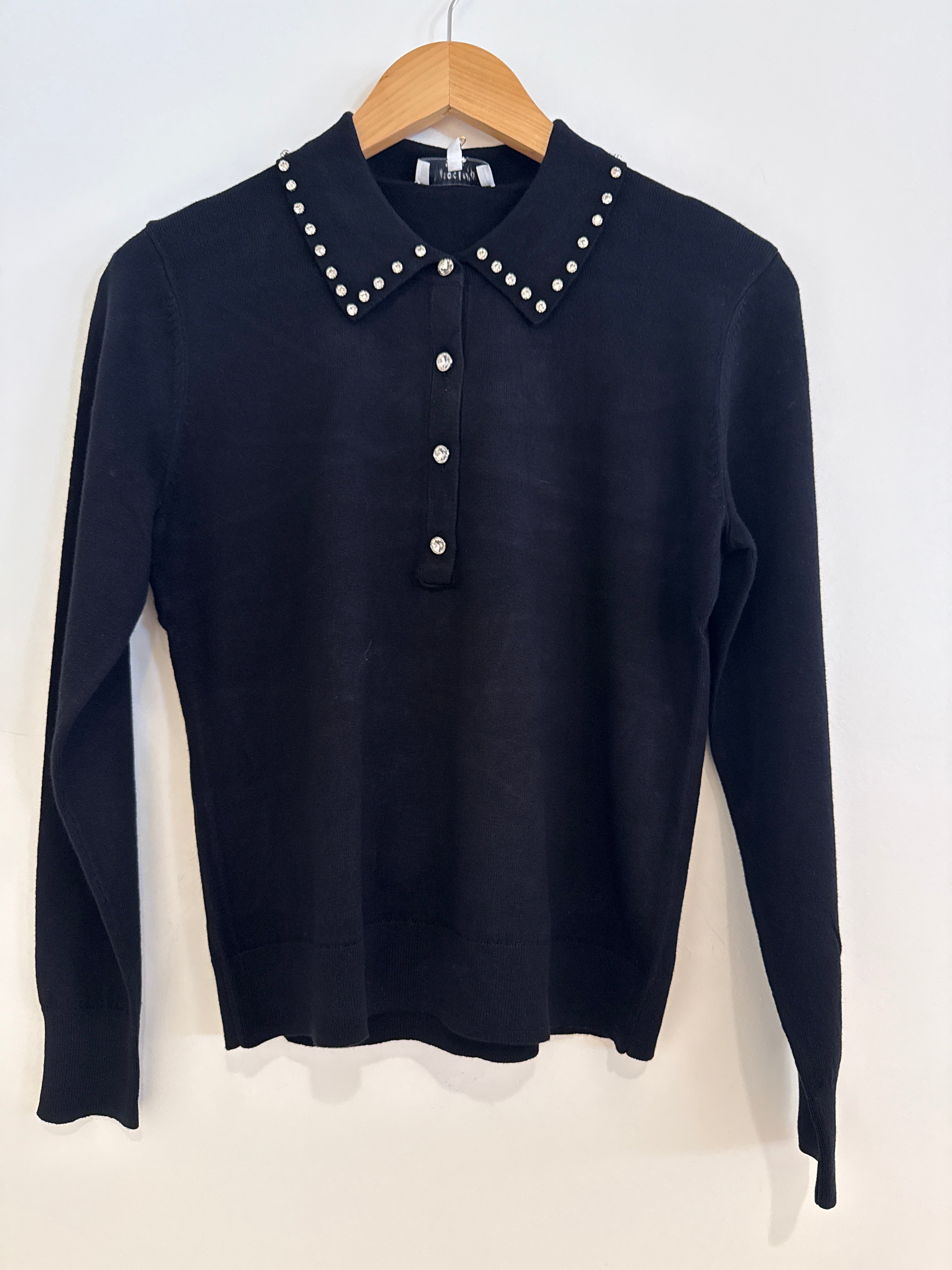 J Society Jeweled Polo Sweater Black
