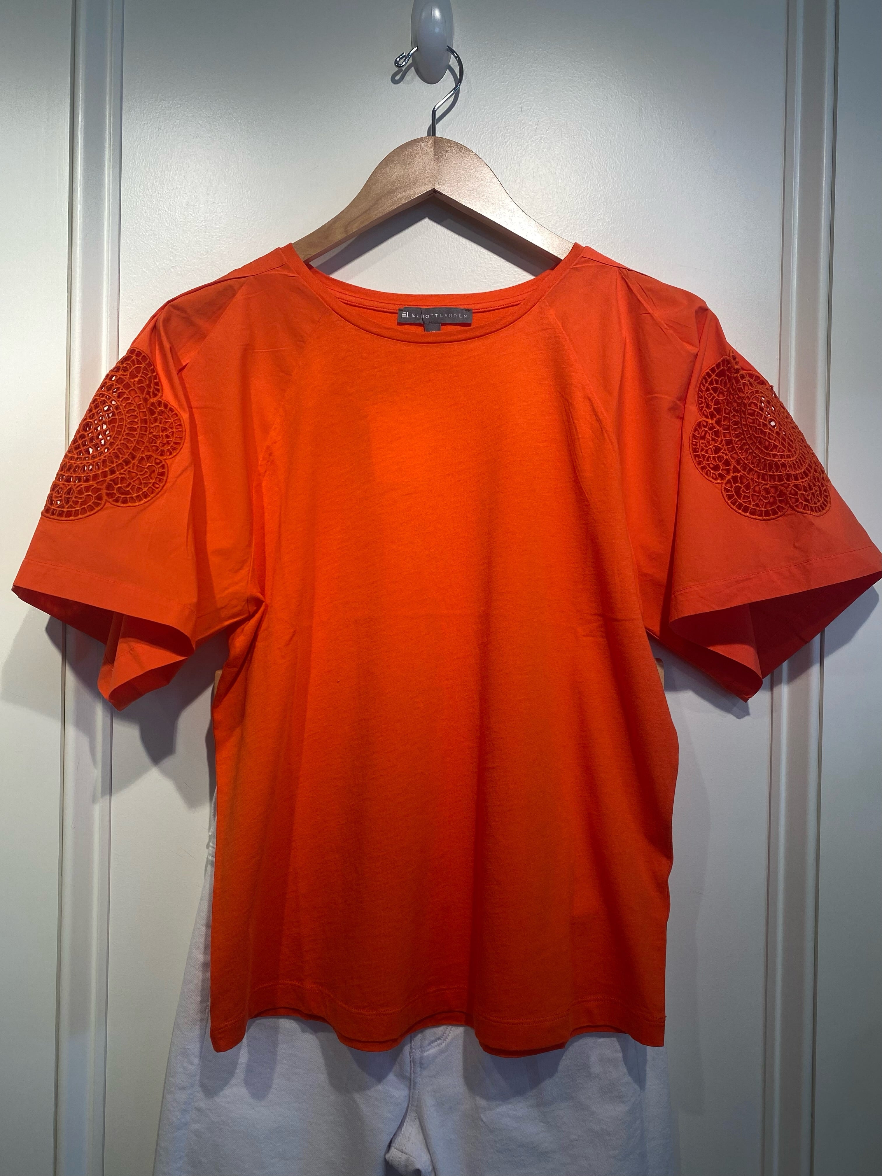 Elliott Lauren Embroidered Cutout Orange Tee