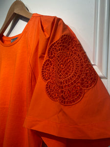 Elliott Lauren Embroidered Cutout Orange Tee