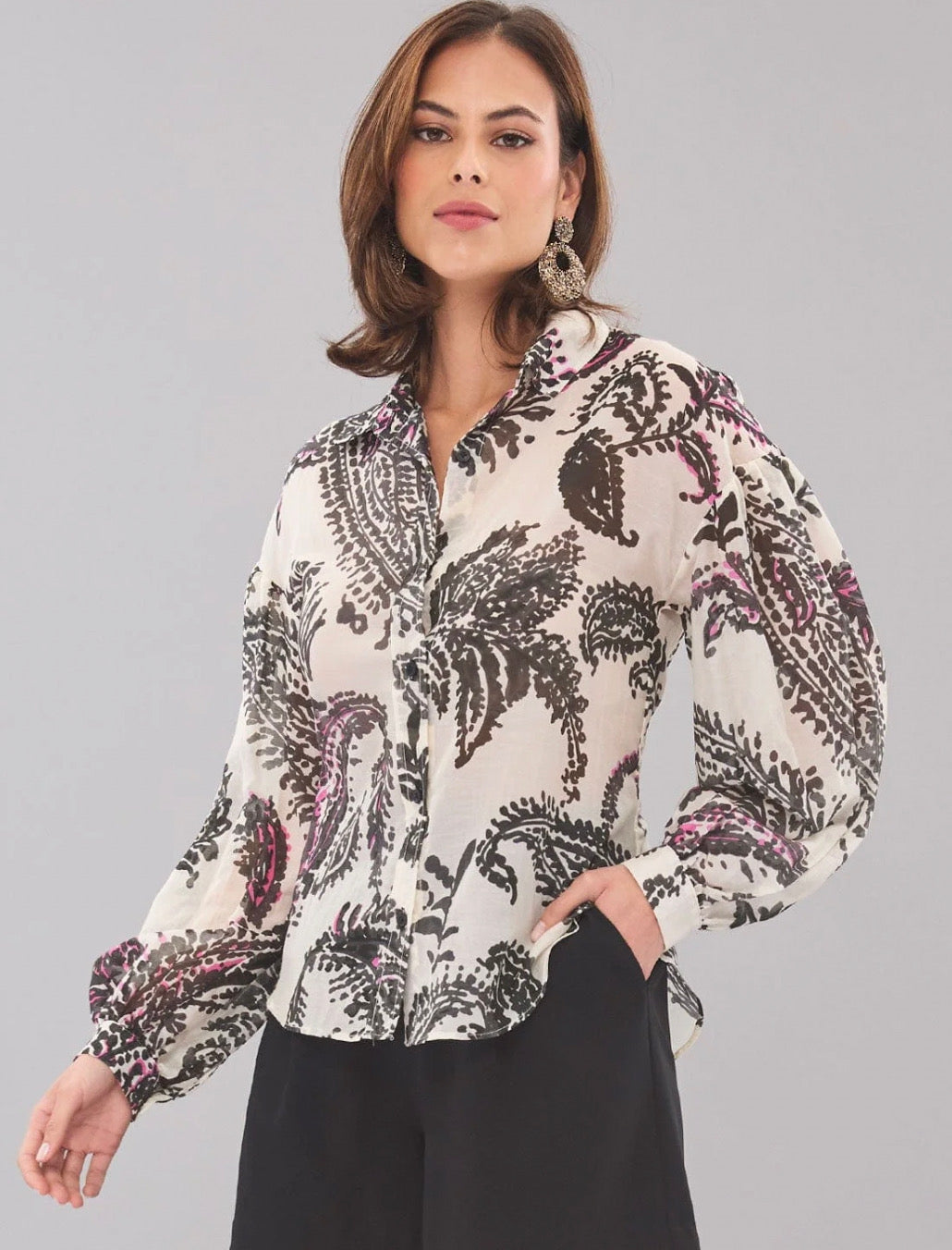 Lola & Sophie Printed Voile Balloon Sleeve Top