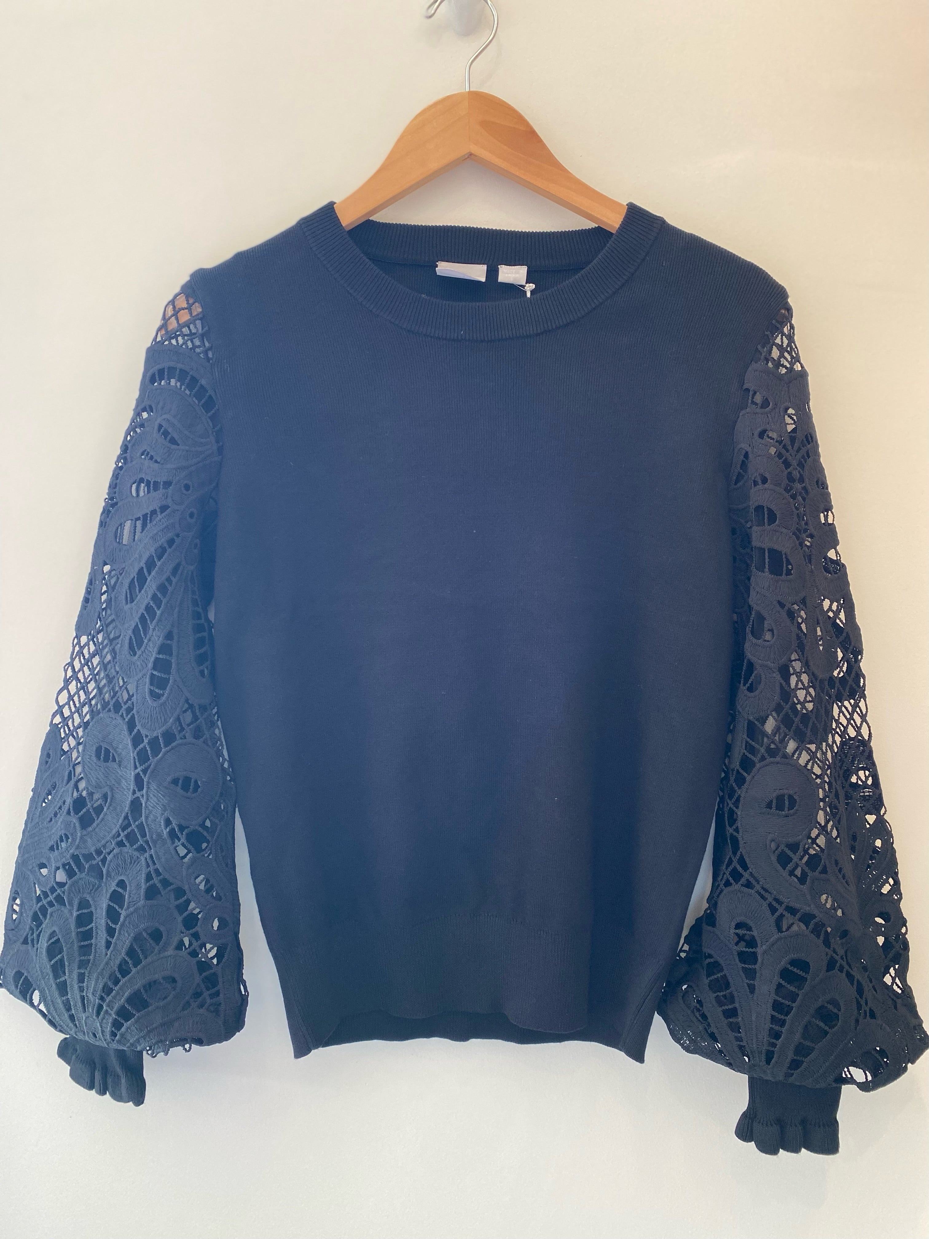 Zero Degrees Black Lace Sleeve Sweater