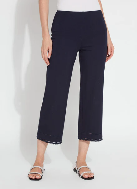 Lysse Navy Sienna Wide Leg Cropped Pant With Hem Detail