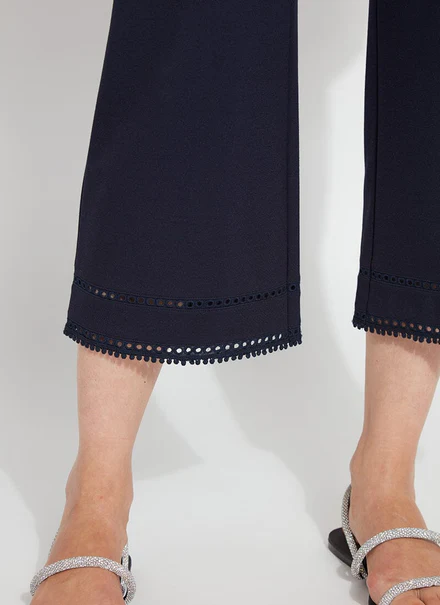 Lysse Navy Sienna Wide Leg Cropped Pant With Hem Detail