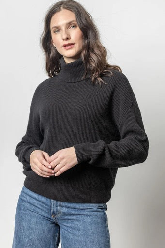 Lilla P Relaxed Rib Turtleneck Sweater Black