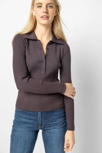 Lilla P Polo Collar Henley Sweater