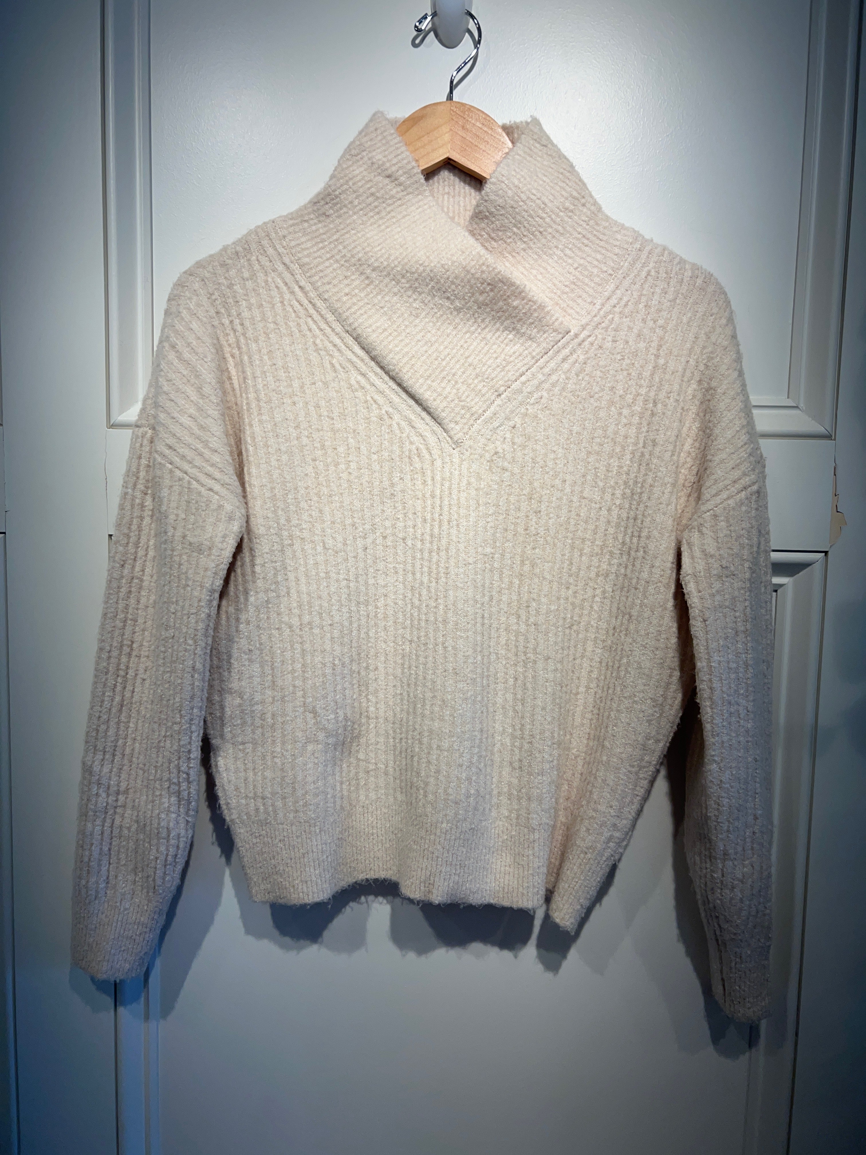 Lilla P Ribbed Wrap Collar Sweater Bone