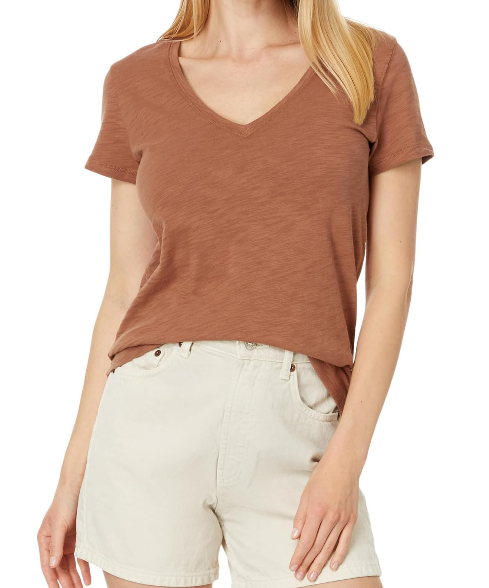 Lilla P V Neck Short Sleeve Back Seam Tee Burnt Sienna Or Harbor Blue