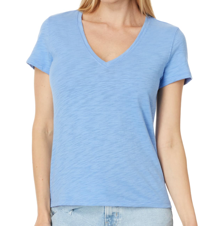 Lilla P V Neck Short Sleeve Back Seam Tee Burnt Sienna Or Harbor Blue