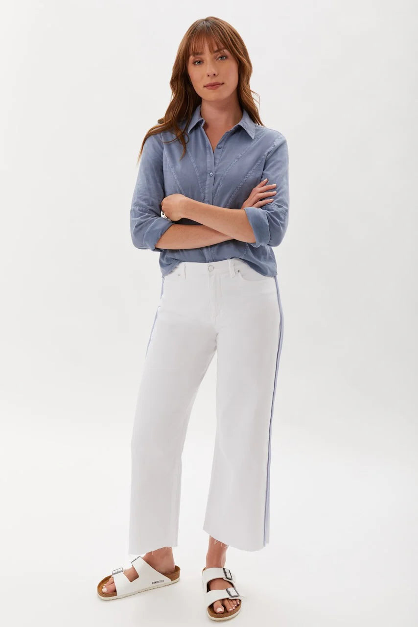 Ecru La Brea White Pant With  Stripe Trim